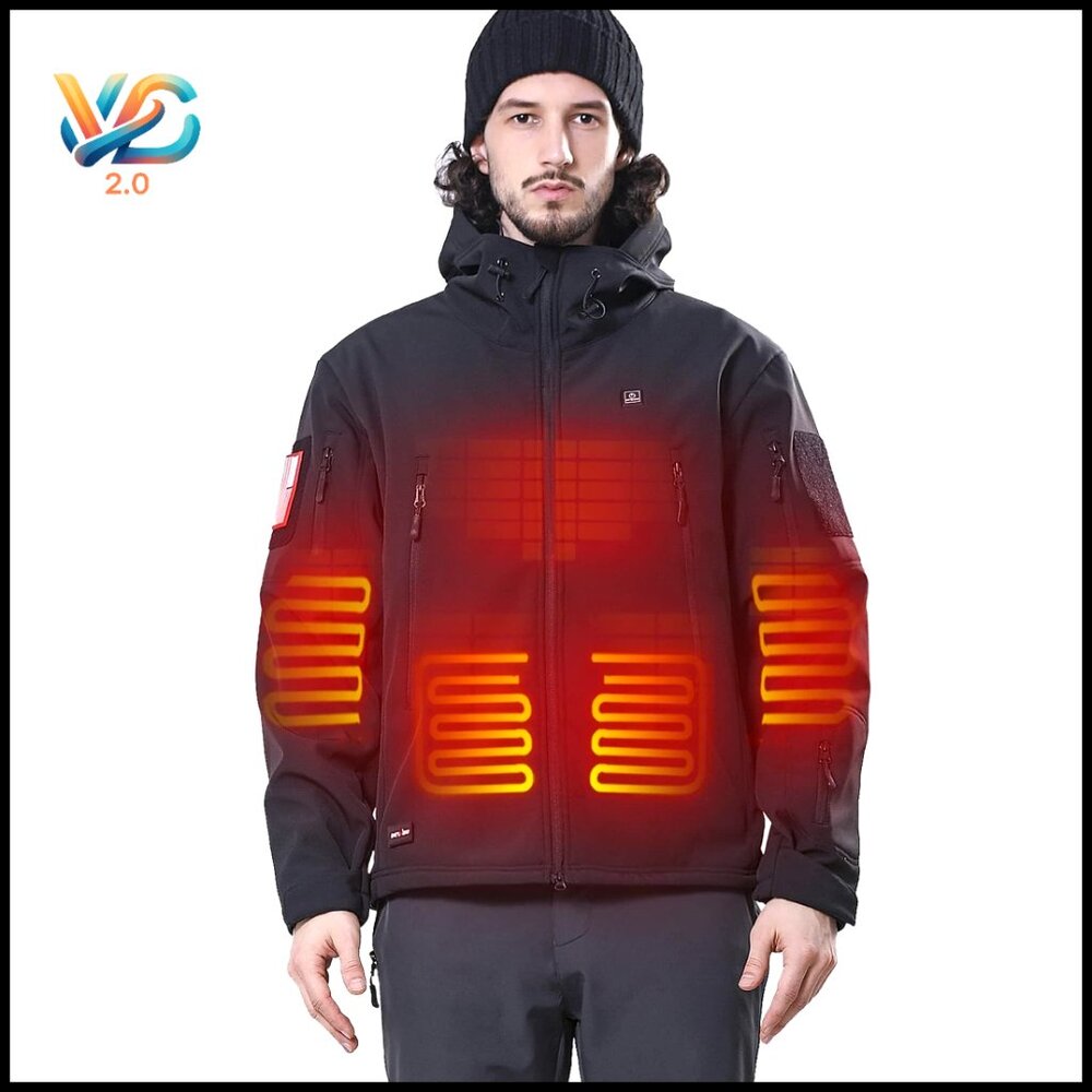 Men's Heated Jacket With 12v Battery Pack, 5 Heating Zones, Soft Shell